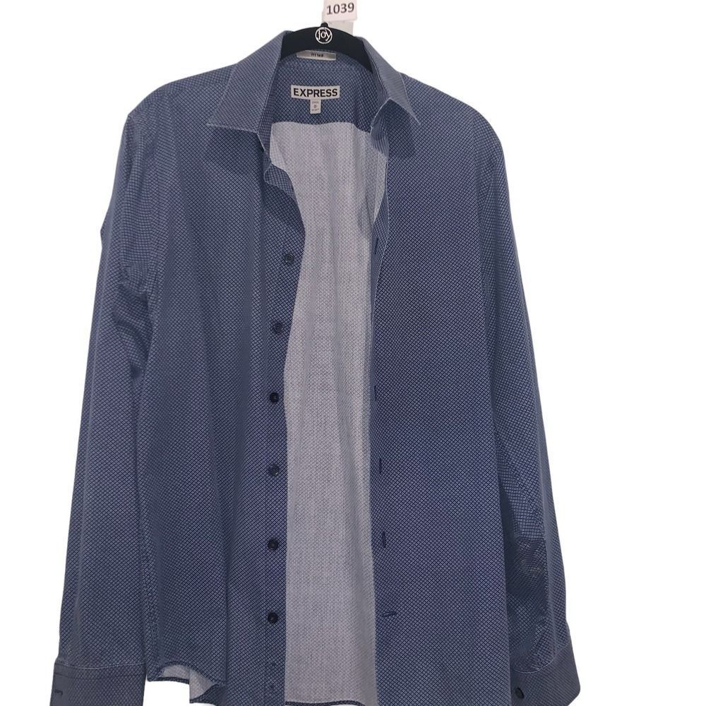 Express, Men's Blue Micro Print Dress Shirt, Long Sleeve, MED